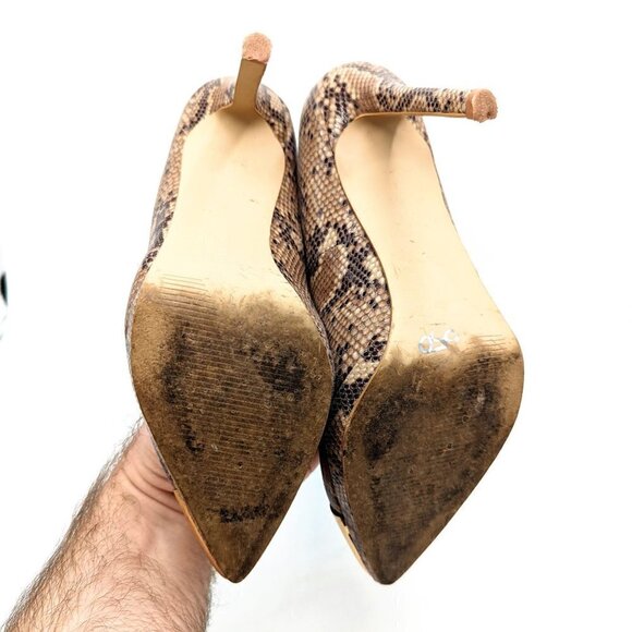 Steve Madden P-SNO Snakeskin Heels Gold Metal Pointed Toe Stiletto Womens 7.5 - Picture 5 of 6